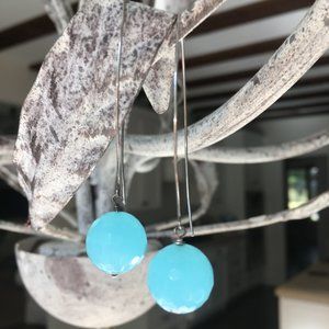 Beautiful Ocean Blue Faceted Chalcedony Drop Earrings